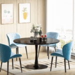 Black round Dining Table, 42.1" Tulip Table Kitchen Dining Table 4-6 People with MDF Table Top & Pedestal Base, Mid-Century End - Image 4