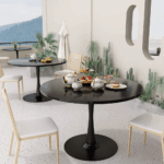 Black round Dining Table, 42.1" Tulip Table Kitchen Dining Table 4-6 People with MDF Table Top & Pedestal Base, Mid-Century End - Image 3