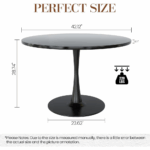Black round Dining Table, 42.1" Tulip Table Kitchen Dining Table 4-6 People with MDF Table Top & Pedestal Base, Mid-Century End - Image 2