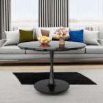 Black round Dining Table, 42.1" Tulip Table Kitchen Dining Table 4-6 People with MDF Table Top & Pedestal Base, Mid-Century End - Image 6